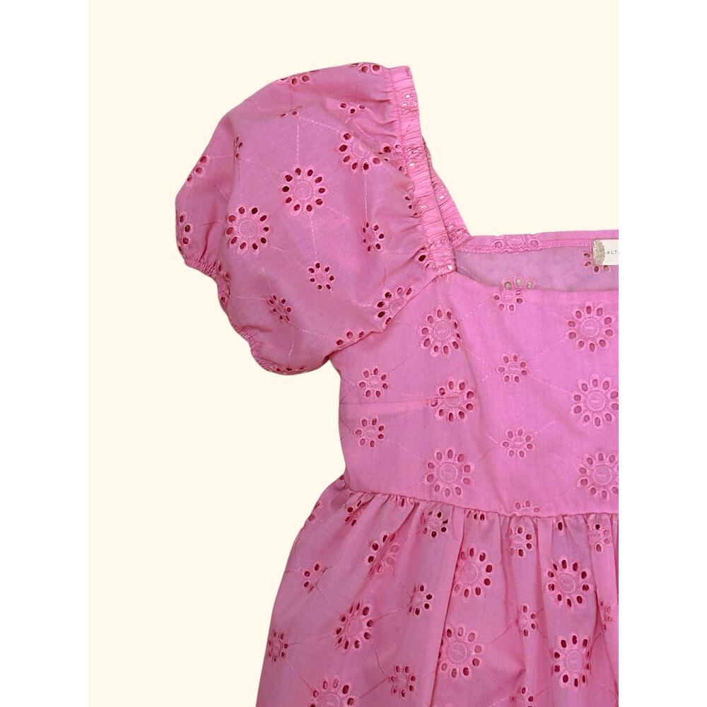 Altar’d State Pink Eyelet Crop Top Medium Puff Sleeve Cottagecore - Picture 4 of 8